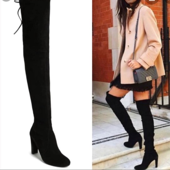 Stuart Weitzman Black Suede Highland Over-the-Knee High Heel Boot 8.5 - Picture 2 of 16